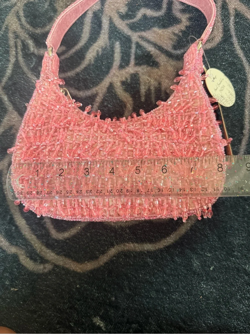 Pink Tweed Beaded Shoulder Bag - Made in India